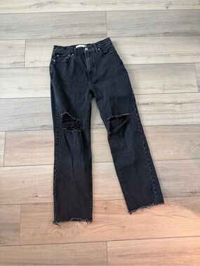 Abercrombie & Fitch Black Distressed The Ankle Straight Ultra High Rise Jeans